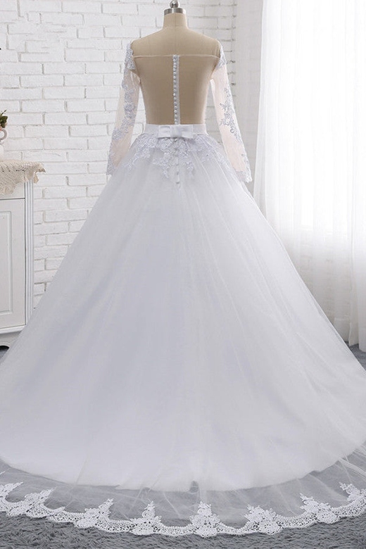 Stylish Off-Shoulder Long Sleeves Dress, Tulle & Beaded Appliques