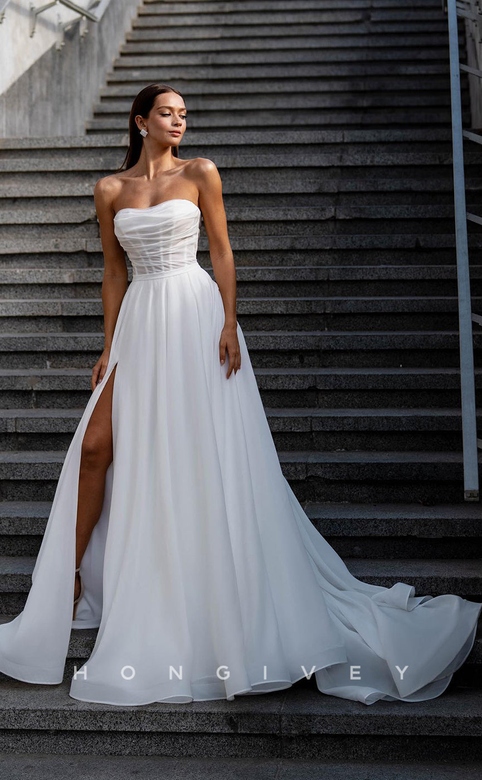 Illusion Lace-Up Wedding Dress with Bow Detail & Train/Slit