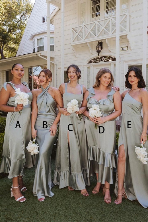 Mismatched Simple Ruched Satin Sheath/A-Line Long Bridesmaid Gown