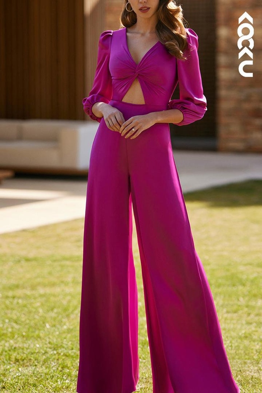 Chic Modern V-Neck Long Sleeves Cocktail Mother of the Bride