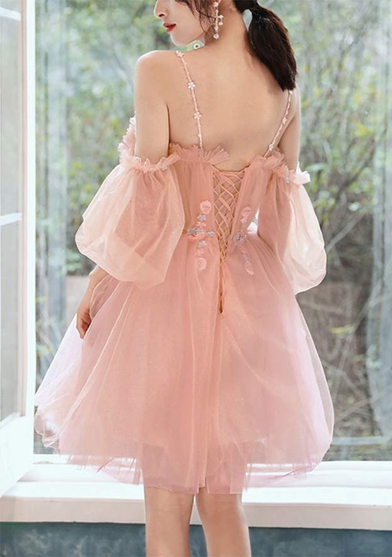 Beaded Pleated Square Neckline Tulle A-Line Homecoming Dress