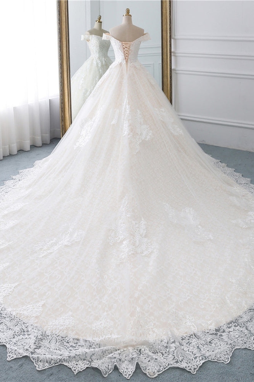 Luxury Off-the-Shoulder Lace Sweetheart Wedding Dress, Sleeveless