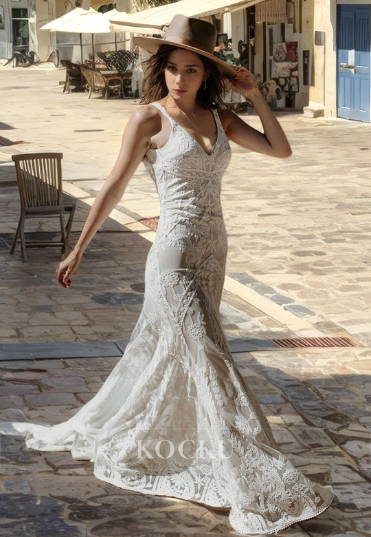 Couture V-Neck Mermaid Straps Appliques Wedding Gown