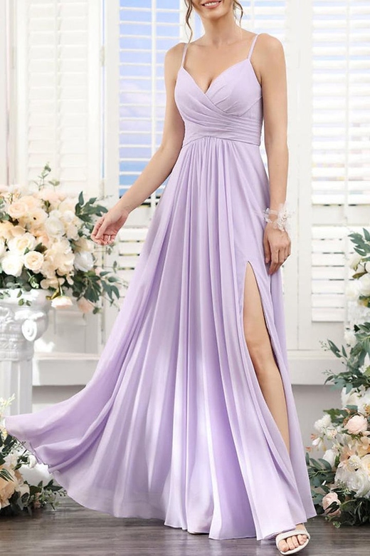 Elegant V-Neck Spaghetti Straps Ruched Chiffon Bridesmaid Dress