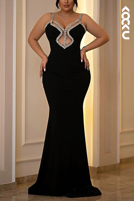 Elegant Rhinestones Straps V-Neck Trumpet Evening Prom Dress