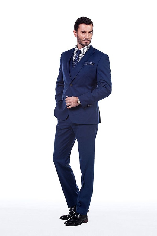 Premium Peak Lapel Navy Blue Suits, Double Breasted Vest Set