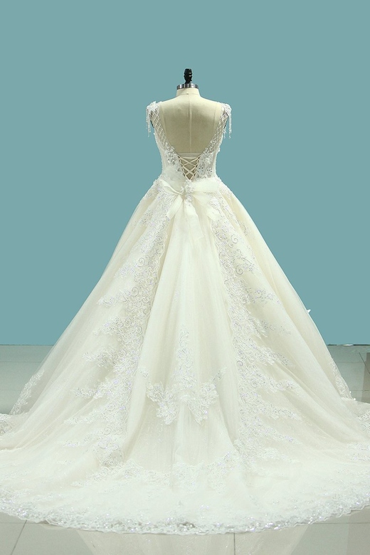 Gorgeous Ball Gown Jewel Champagne Tulle Wedding Gown