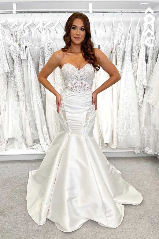 Sweetheart Strapless Lace Sheer Mermaid Wedding Gown