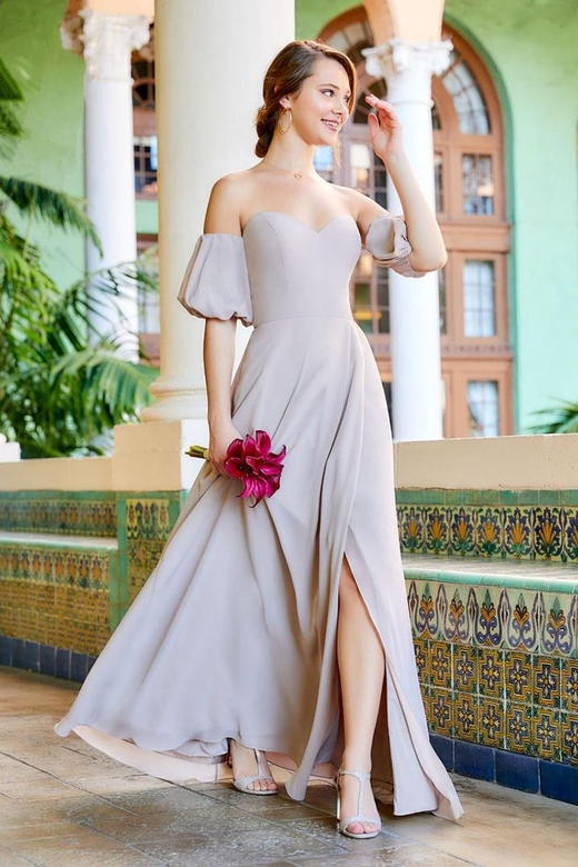 Sweetheart Off-Shoulder Chiffon A-Line Slit Bridesmaid Dress