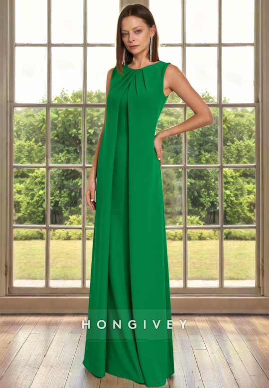 Casual A-Line Round Sleeveless Floor-Length Cocktail Evening Dress