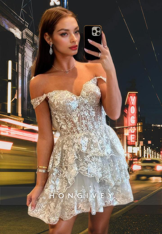 Sexy Lace A-Line Sweetheart Off-Shoulder Short Homecoming Gown