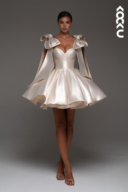 A Line Sweetheart Pleated Satin Mini Party Dress with Bows