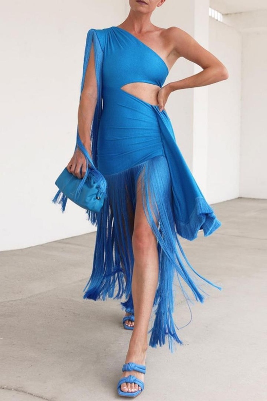 Sexy Solid Fringed Hollow Out Backless Halter Irregular