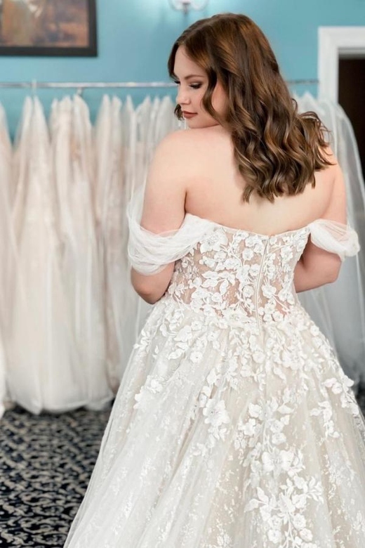 Off-the-Shoulder Tulle Wedding Dress with Lace Appliques