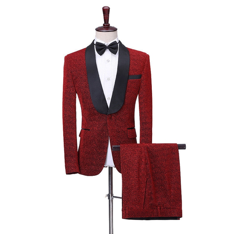 Shiny Red Shawl Lapel One-Button Slim Fit Suit Online