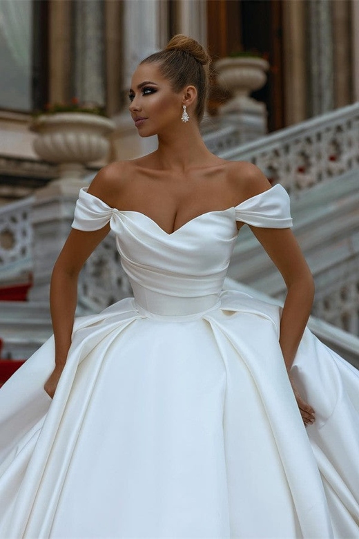 Off-the-Shoulder Ivory Satin Ball Gown Bridal Wear