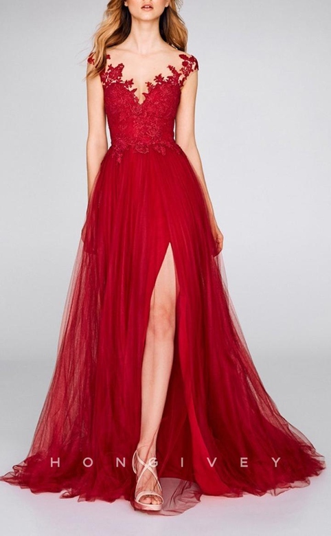 Timeless Red V-Neck Sleeveless Appliques Side Slit Wedding Party Dress