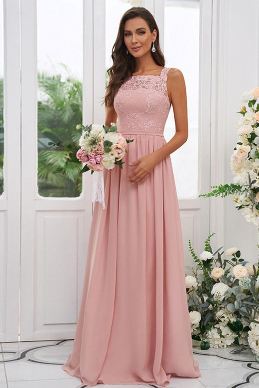 Scoop Ruffles Sleeveless Chiffon A-Line Bridesmaid Dress