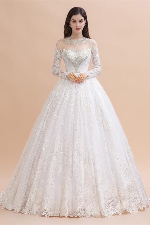 Glamorous Jewel Tulle Lace Wedding Dress with Appliques