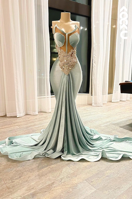 Elegant V-Neck Sleeveless Mermaid Evening Prom Dress