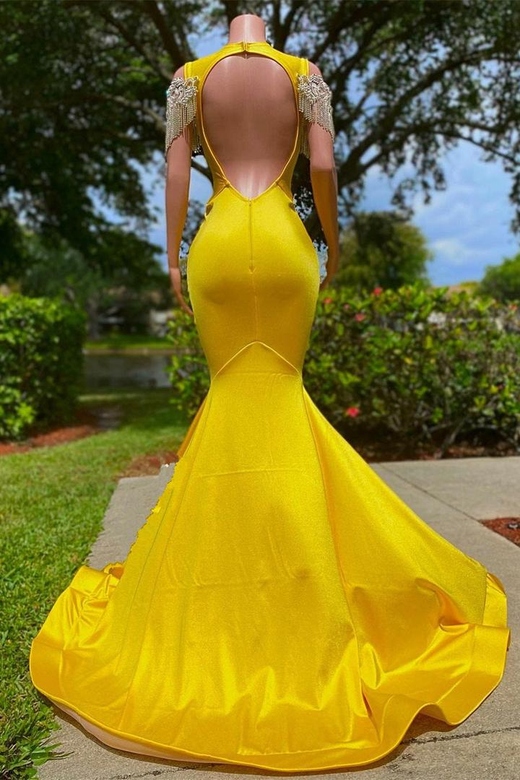 Mermaid Jewel Beading Applique Dress, Floor-length Sleeveless Open Back for Prom