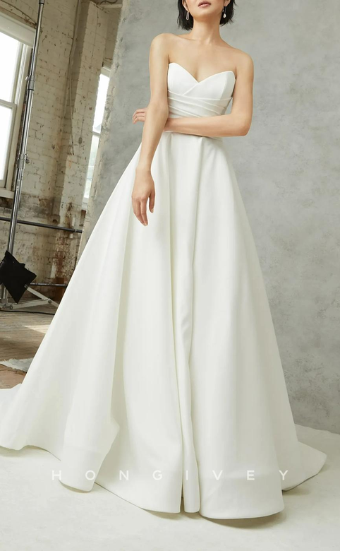 Simple Couture Wedding Dress with Strapless Ruched Train