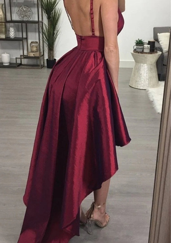 A-Line V-Neck Sleeveless Taffeta Asymmetrical Homecoming Dress for a Unique Look