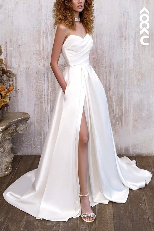 Sweetheart Strapless Sleeveless Ruched Satin Dress