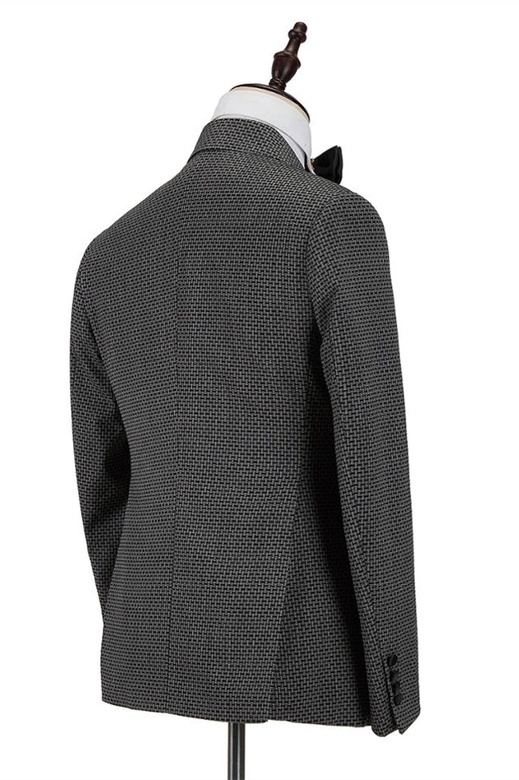 Black-and-Gray Cruciform Satin Peak Lapel Double-Breasted Suit