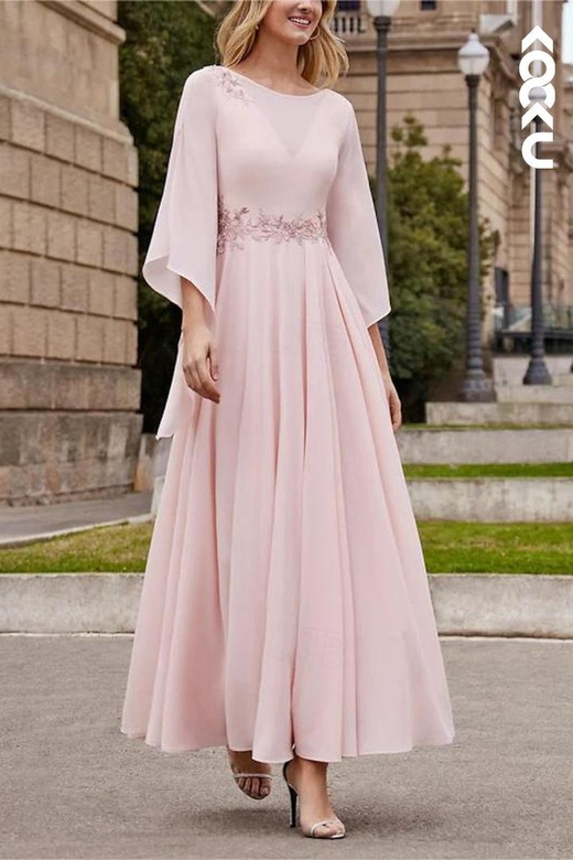 Timeless A-Line Long Sleeves Beaded Mother of the Bride Formal Dress