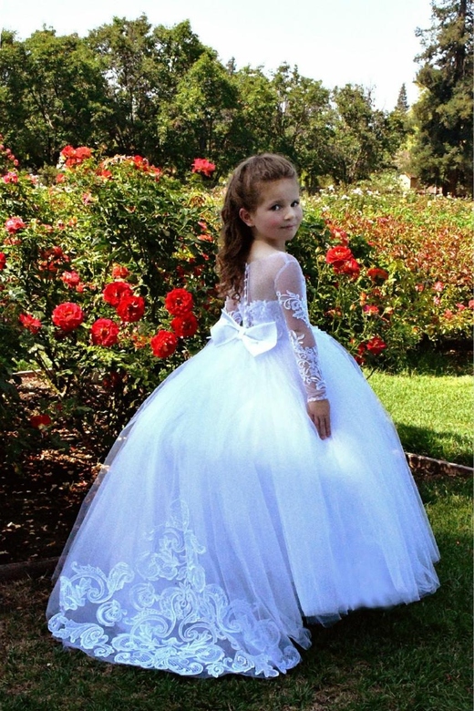 Long Sleeves Tulle Lace Flower Girl Dress Discounted