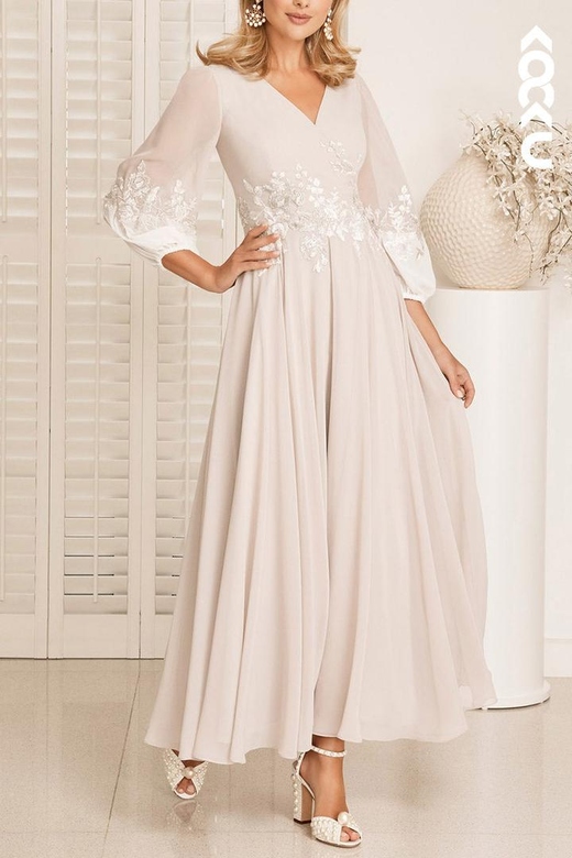 Gorgeous Charming Long Sleeves V-Neck A-Line Dress