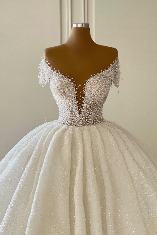 Off-the-Shoulder Sequins Long Ball Gown Wedding Dress