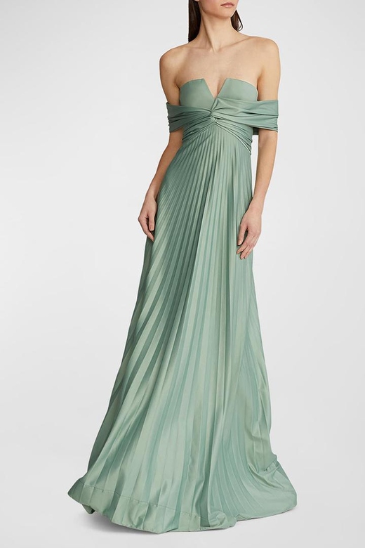 Off-Shoulder Ruched Satin A-Line Long Elegant Mother of the Bride Dress