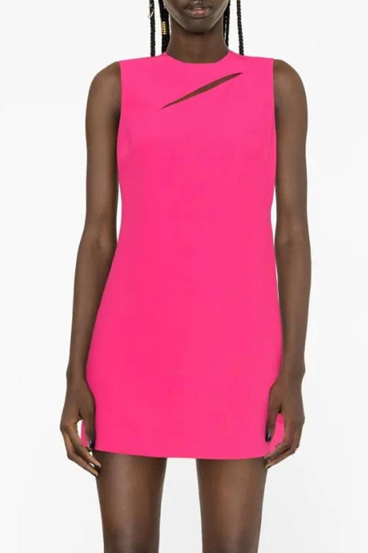 Sexy Hot Pink Crew Neck Split Front Sleeveless Party Mini Dress