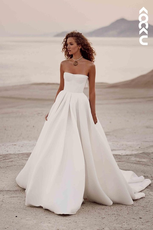 Simple & Elegant Off-Shoulder Sleeveless A-Line Wedding Gown