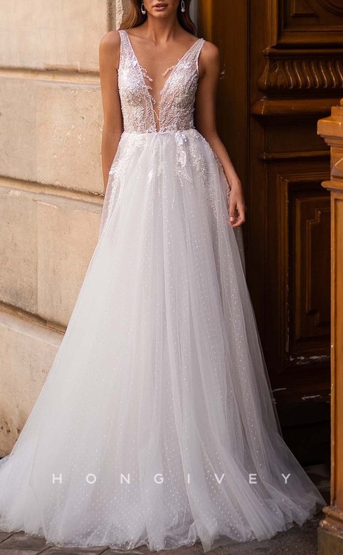 Ornate Illusion Wedding Dress with Fully Beaded Tiered V-Neck & Train