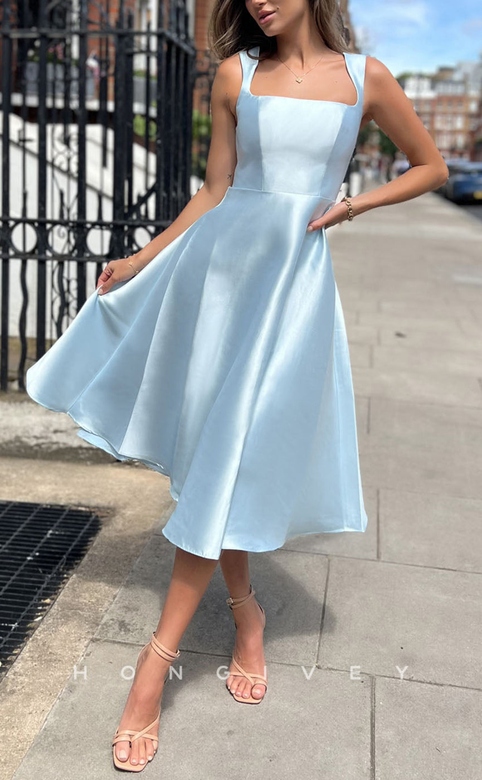 Elegant Satin A-Line Square Sleeveless Prom Dress