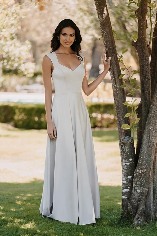 Sleeveless V-Neck Cut Outs Satin A-Line Bridesmaid Gown