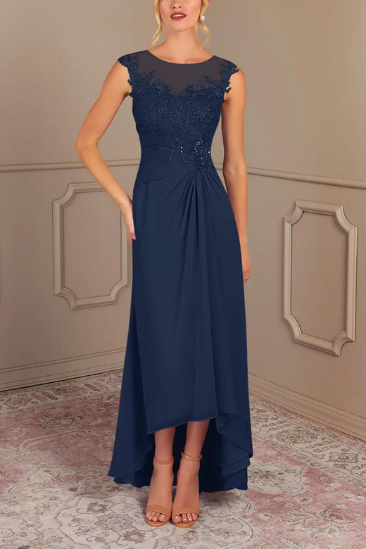 Scoop Sleeveless Appliqued Chiffon A-Line Mother of the Bride Gown