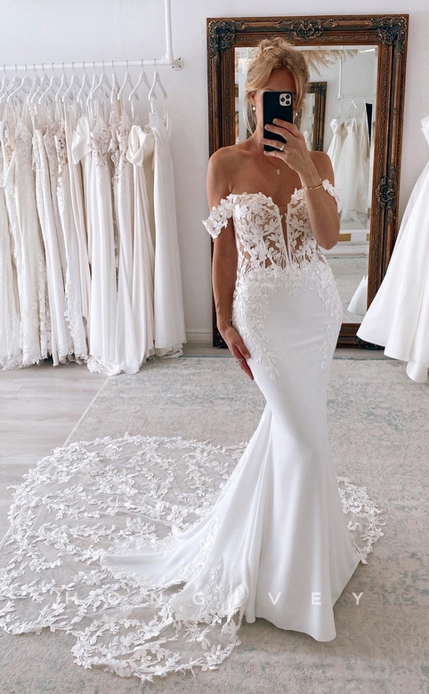 Fully Floral Lace Mermaid Wedding Dress with Plunging & Train