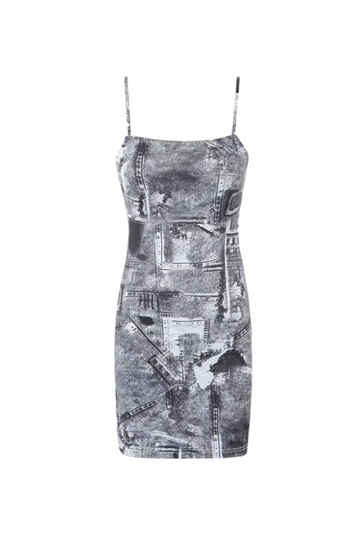 Sexy Newspaper Print Square Neck Bodycon Summer Slip Sundress