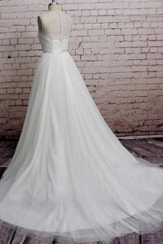 Illusion Lace Tulle Chapel Train Wedding Dress