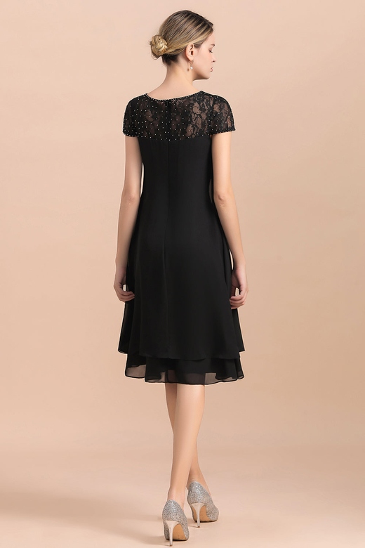 Chic Black Cap Sleeve Mother of Bride Dress Short Chiffon