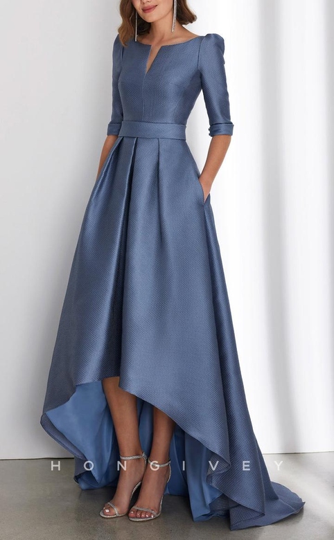 Chic A-Line High Low Half Sleeves Pockets Cocktail Party Gown