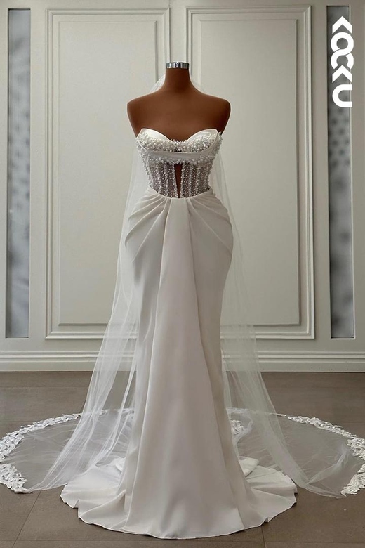 Gorgeous Off-Shoulder Sleeveless Mermaid Beaded Wedding Gown