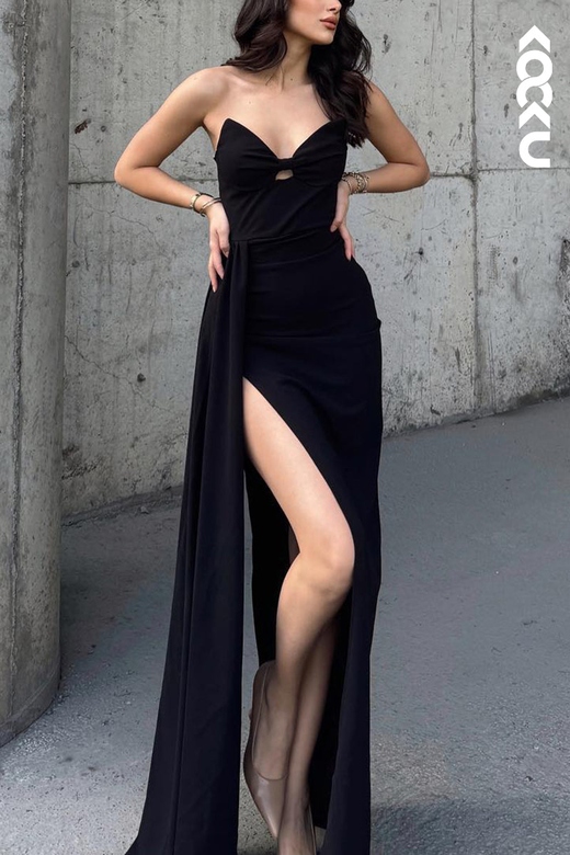 Sexy V-Neck Sleeveless Side Slit Sheath Evening Dress