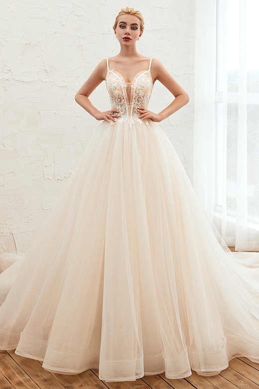 Summber Beach Ivory Ball Gown Wedding Dress with Spaghetti Straps Online