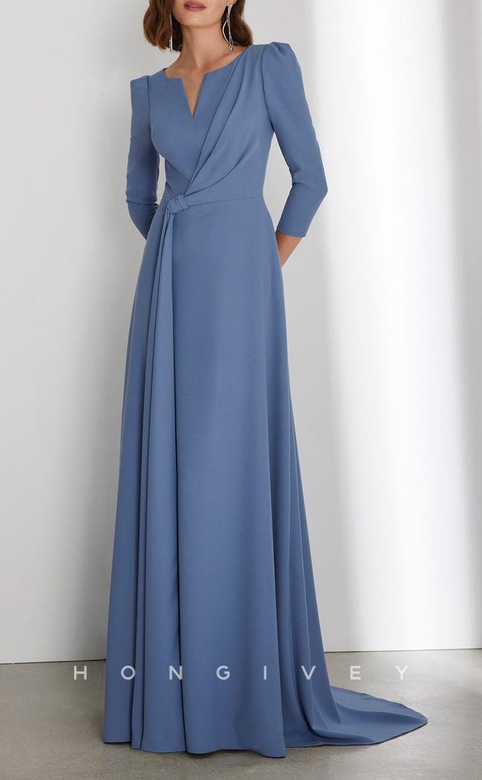 Simple A-Line 3/4 Sleeves Empire Train Cocktail Party Gown