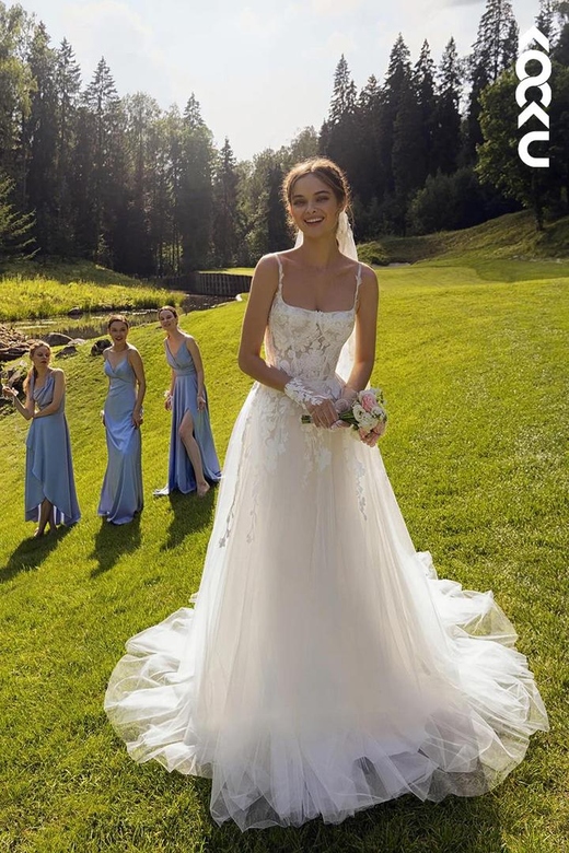 Gorgeous & Charming Long Lace Sleeves V-Neck Open Back A-Line Wedding Gown